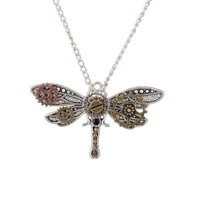 Vintage Silver Dragonfly Pendant - Steampunk